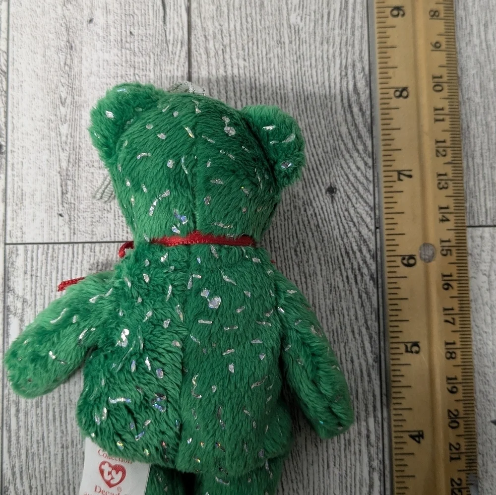 Ty Decade Green Bear with Silver and Red Accents